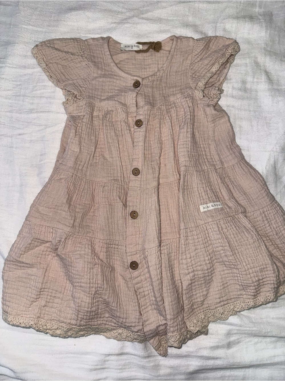 Girls' Dusty Pink Button-Front Cotton Dress